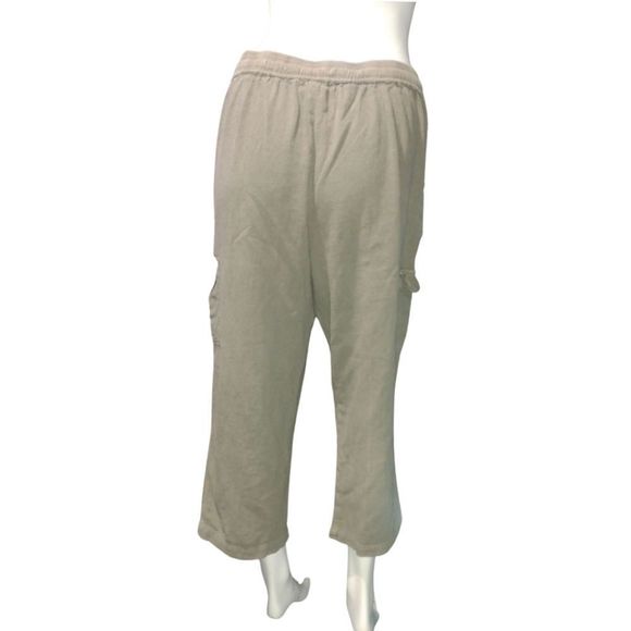 Sahalie Army Green Pants Size Large Elastic Waist Drawstring with Cargo pockets - Picture 5 of 12